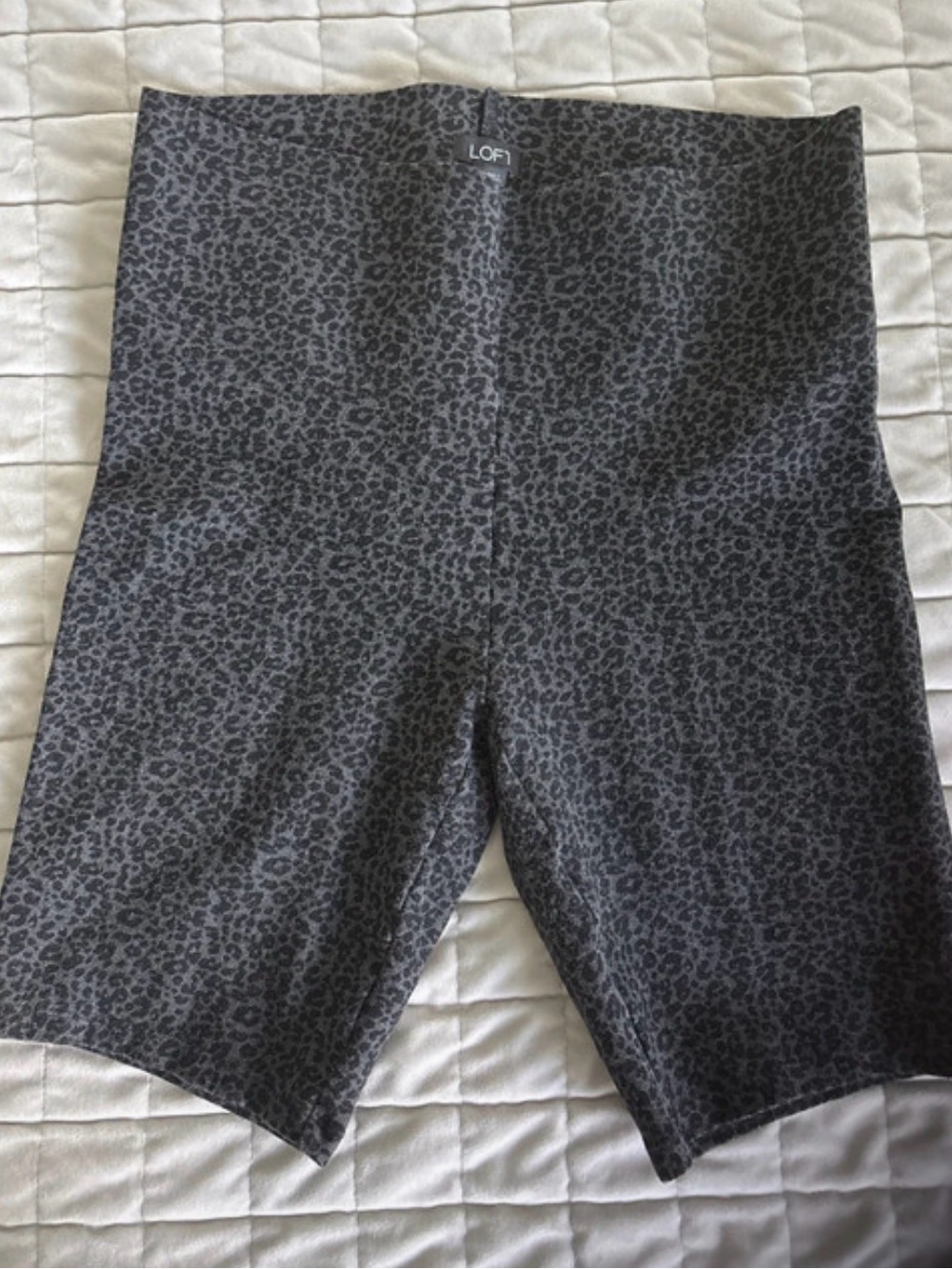 LOFT Gray Leopard Print High-Waist Bike Shorts